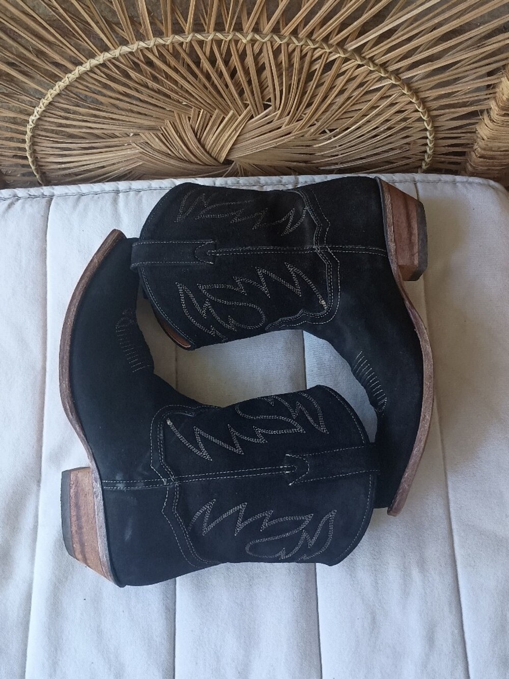 Dan Post Black Suede Western Cowboy Boots with Brown Trim_9